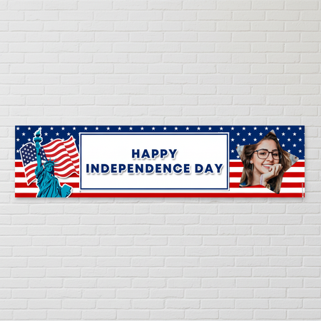 Happy Independence Day Banner on White Brick Wall