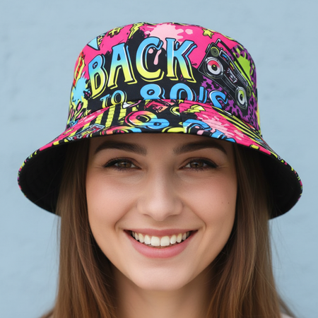 Happy Person Wearing Back to 80s Hat