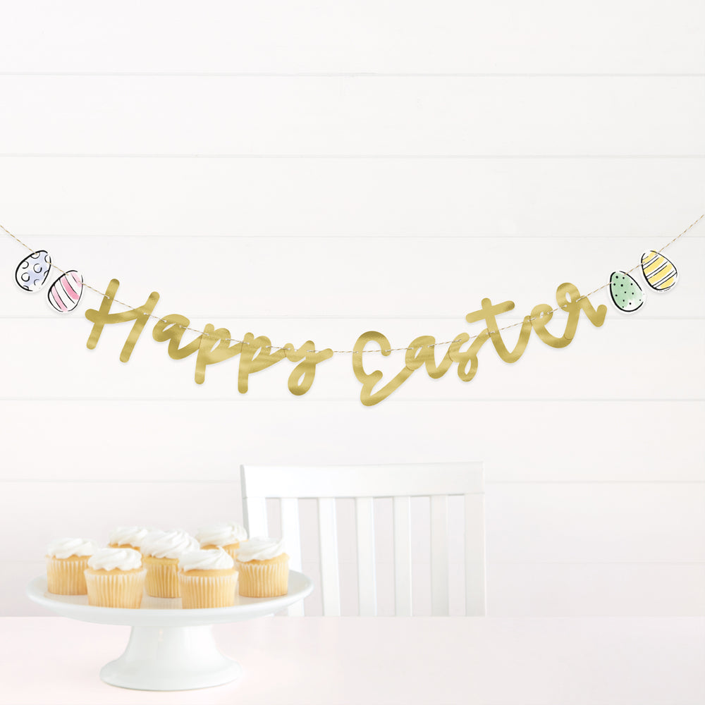 Gold Foil Happy Easter Bunting Banner Decoration - 1.5m