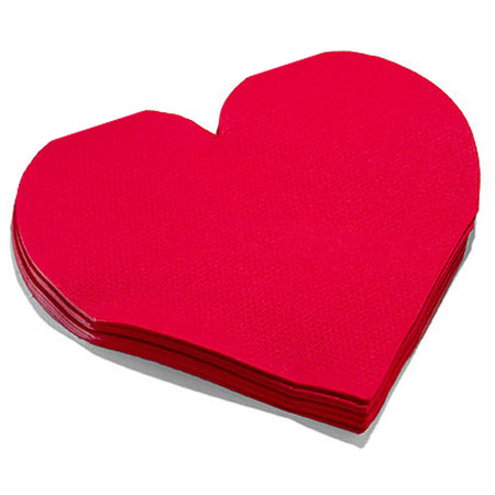 Red Heart Shape Paper Napkins - Pack of 16