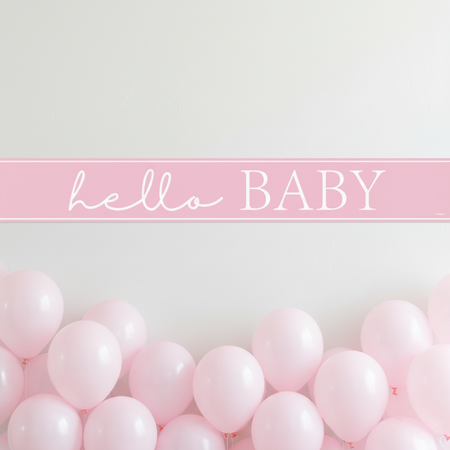 Hello Baby Pink Banner with Pale Pink Balloons