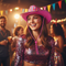 Holographic Pink Cowboy Hat Being Worn