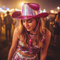 Holographic Pink Hat Worn Looking Down