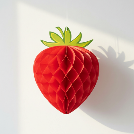 Honeycomb Strawberry Decoration Hanging on White Wall Close-Up