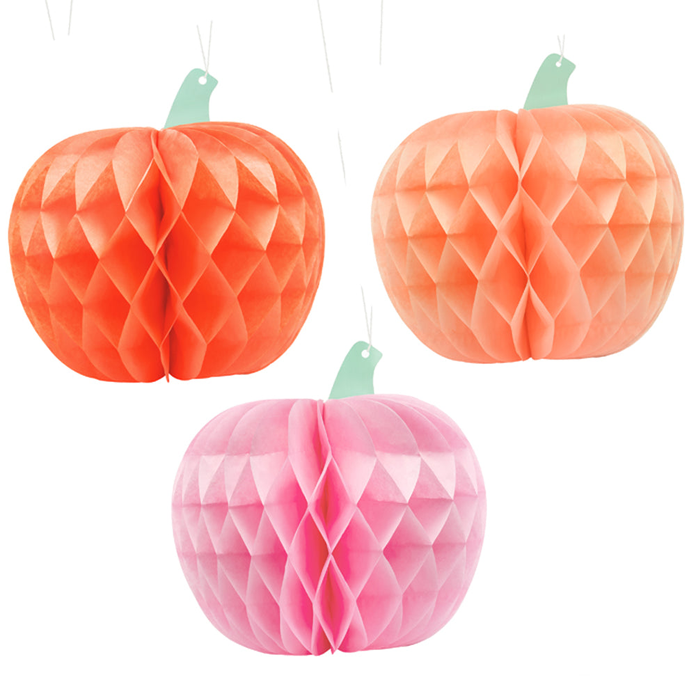 Tissue Honeycomb Pumpkin Decorations - 24cm - Pack of 3