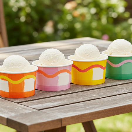 Gingham Paper Ice Cream Bowls - 230ml  - Pack of 8
