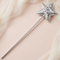 Silver sequin star wand with a slim silver handle on a light pink background with ivory tulle