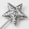 Close-up of the silver sequinned star and stitched edge of a wand, with part of its silver handle visible