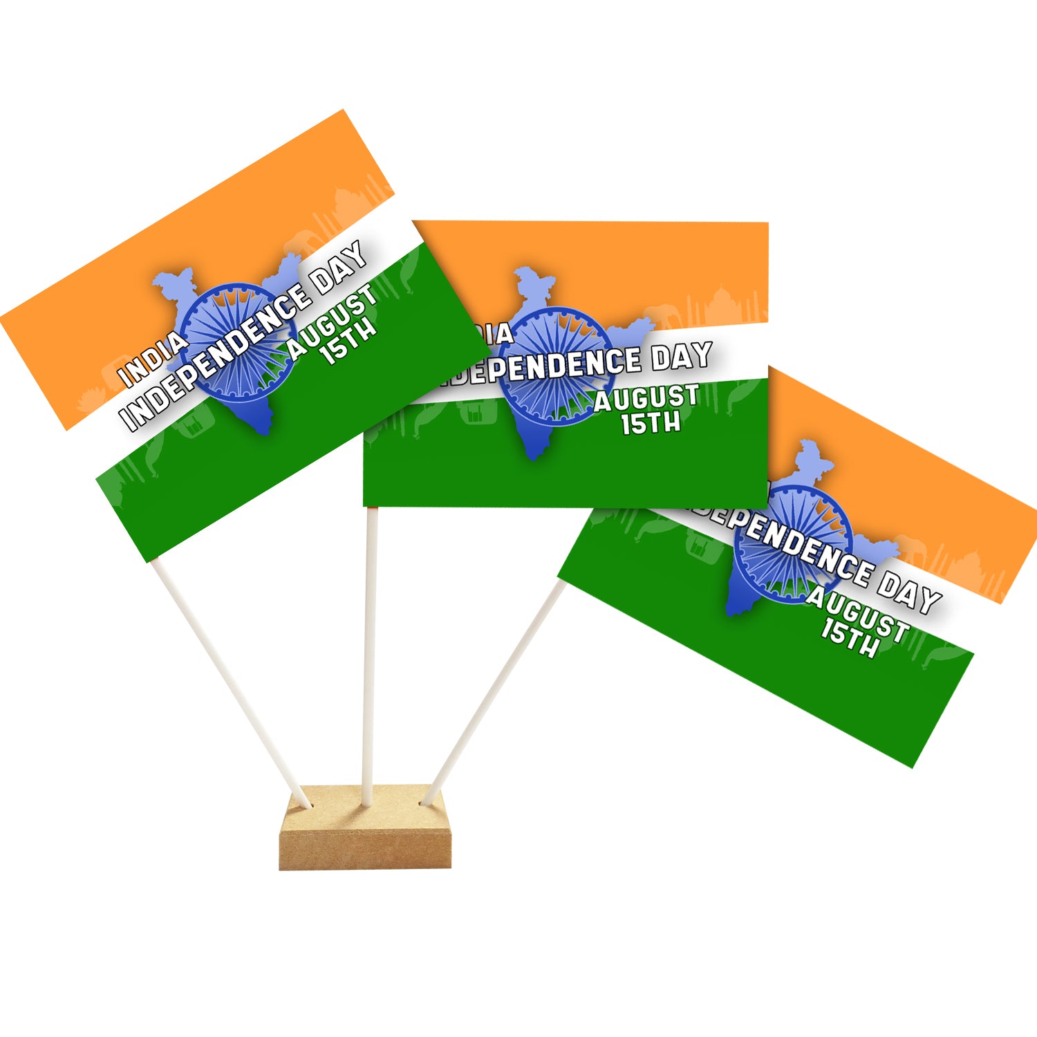 India Independence Day Paper Table Flags - 15cm on 30cm Pole