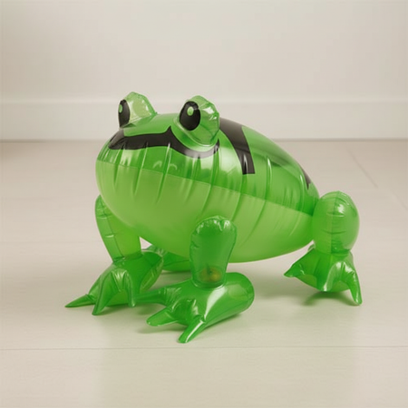 Inflatable Frog on Floor Neutral Background
