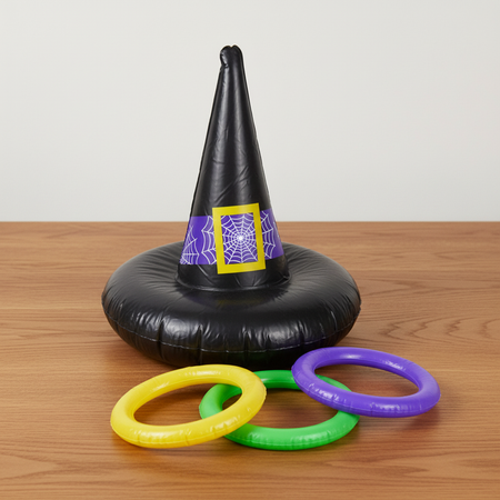 Inflatable Witch Hat Ring Toss Game on Wood Table