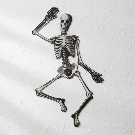 Jointed Skeleton Cutout on White Textured Wall