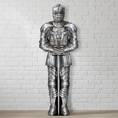 Knight Cardboard Cutout on White Brick Wall