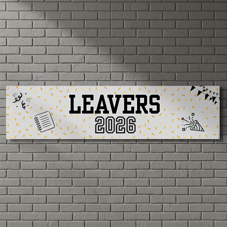 Leavers 2026 Banner on Grey Brick Wall