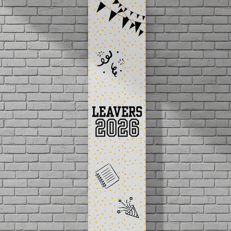 Leavers 2026 Portrait Banner on Grey Brick Wall