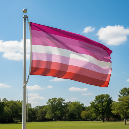 Lesbian Pride Flag on Metal Flagpole Outside
