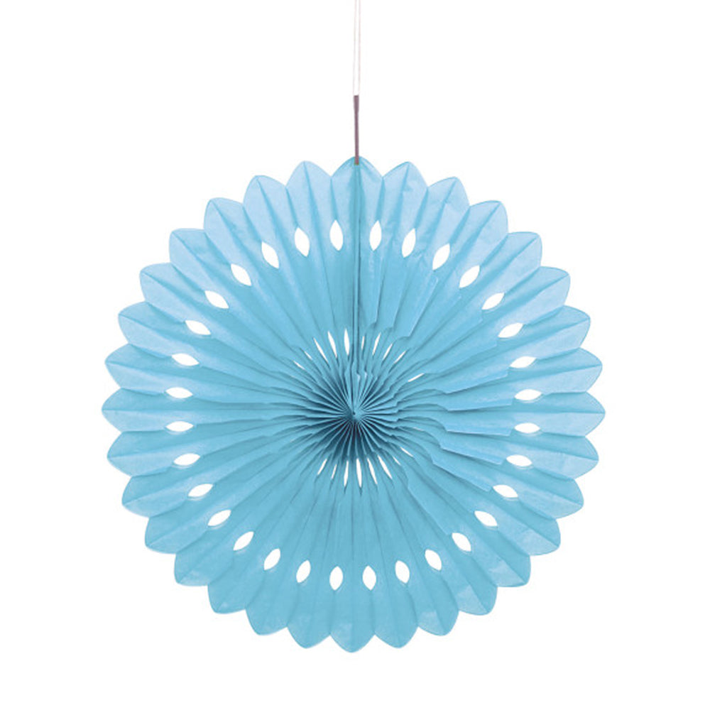 Pale Blue Hanging Paper Fan Decoration - 40.6cm