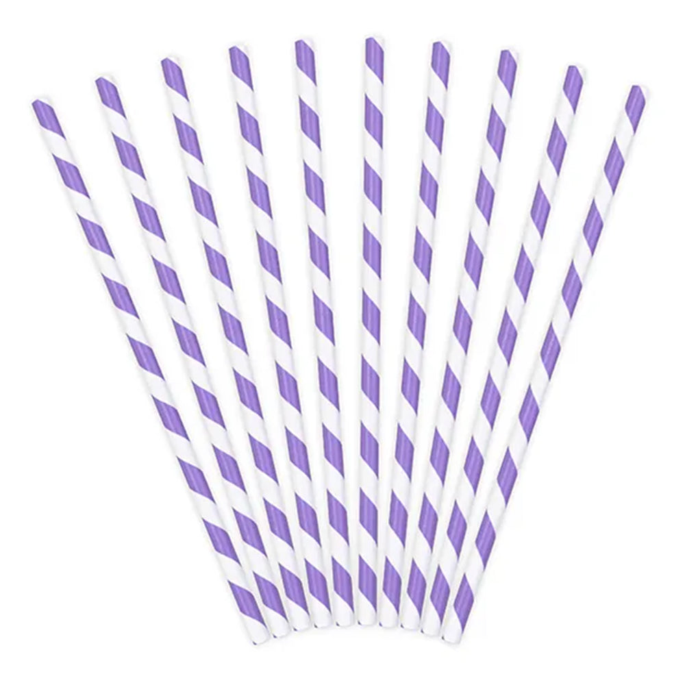 Lilac Stripes Paper Straws - Pack of 10