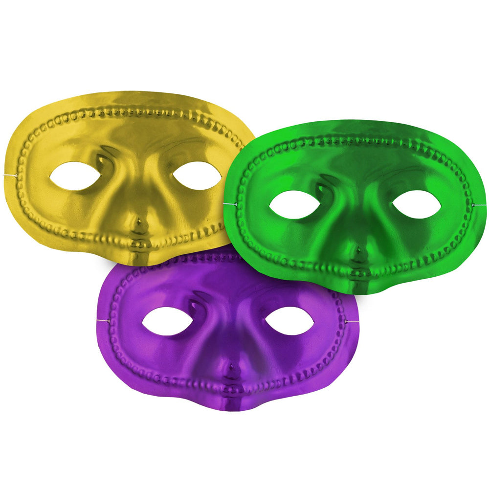 Assorted Green, Purple and Gold Metallic Half Face Mask - Each