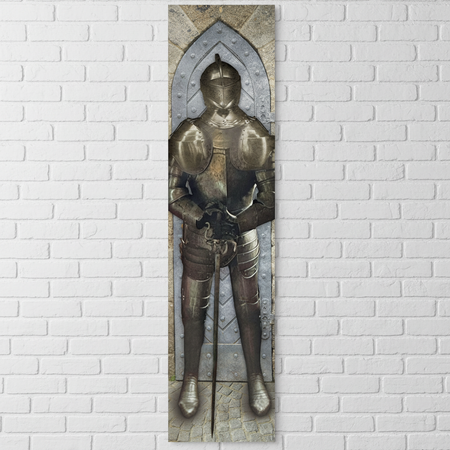 Medieval Knight Banner on White Brick Wall