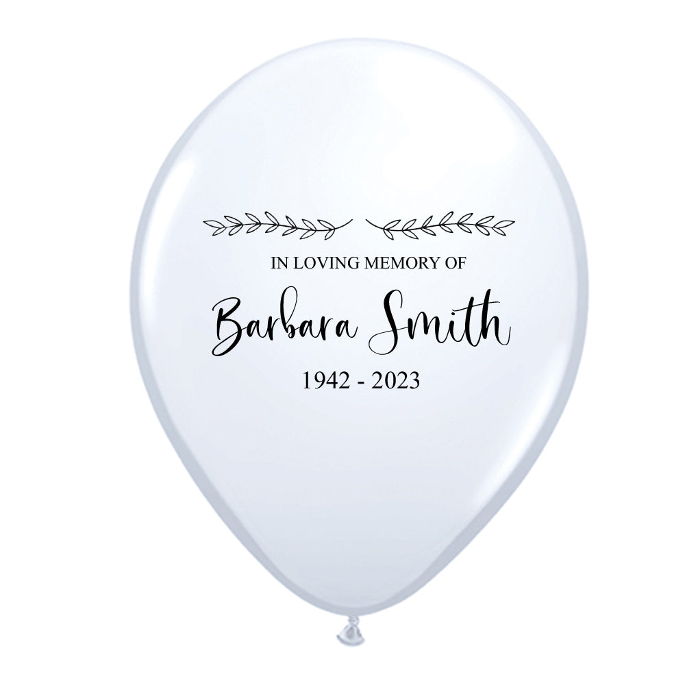 In Loving Memory Personalised White Latex Balloons - 10" - Pack of 50