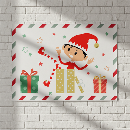 Mischievous Elf Poster on White Brick Wall