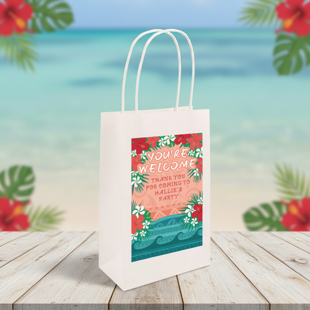 Moana Party Bag on Table with Ocean Background