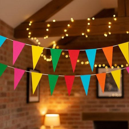 Multicoloured Paper Bunting Indoors Festival Party Setting