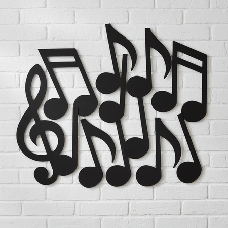 Musical Note Cut-Outs on White Brick Wall