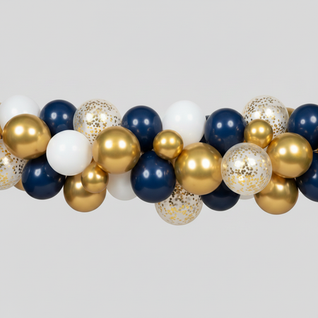 Navy, Gold, White & Clear Confetti Balloon Arch