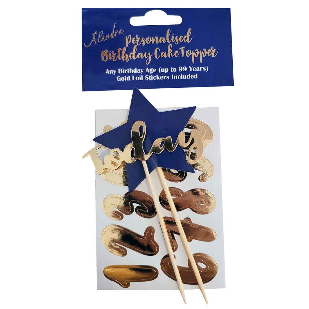Navy and Gold Customisable Age Birthday Cake Topper - 14cm