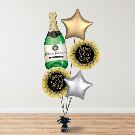 New Year balloon bouquet on a wood floor