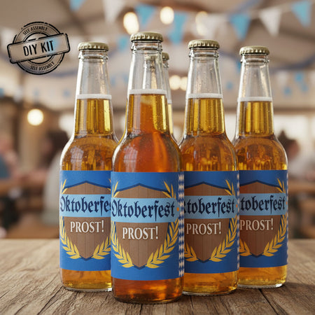 Oktoberfest Beer Bottle Labels - Bavarian Party Stickers Sheet of 4