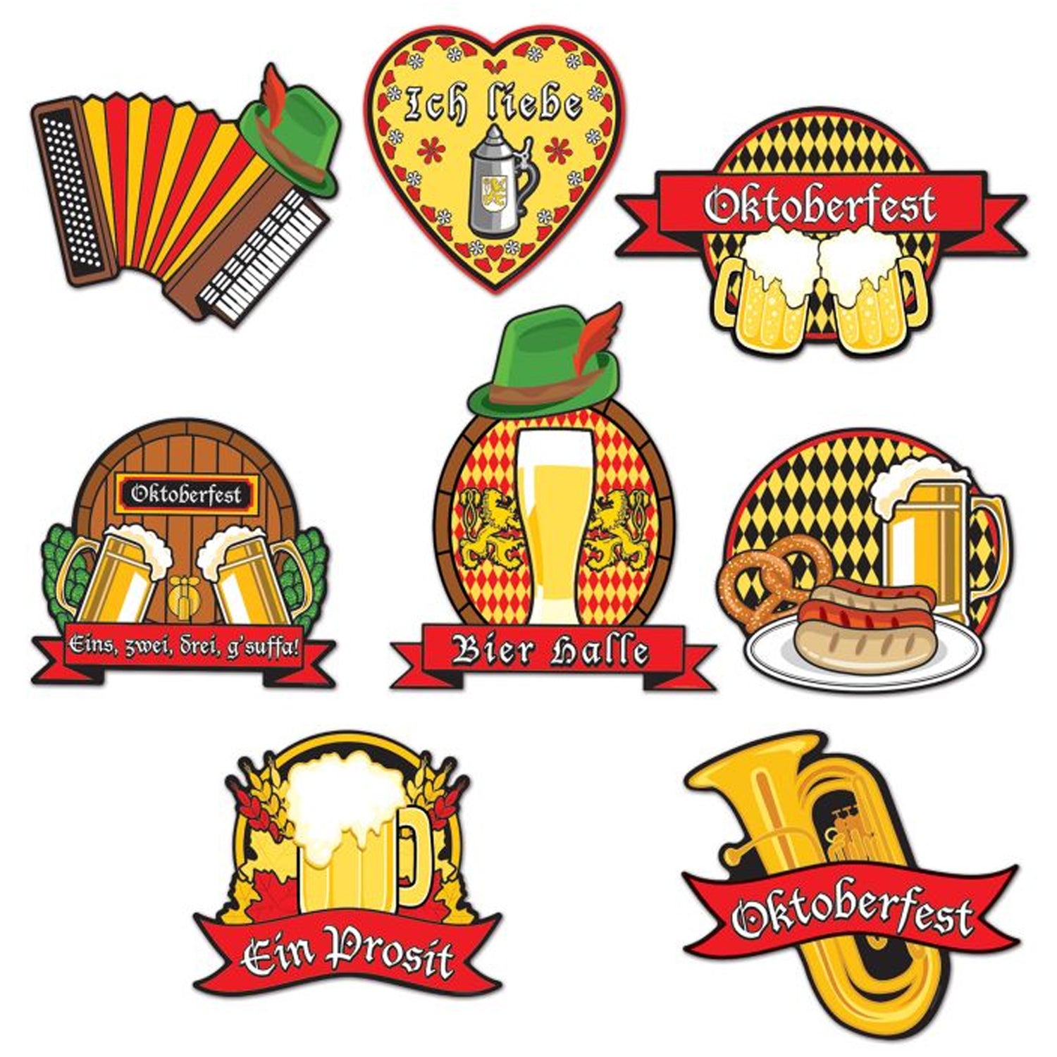 Oktoberfest Card Cutouts Decorations - Pack of 8