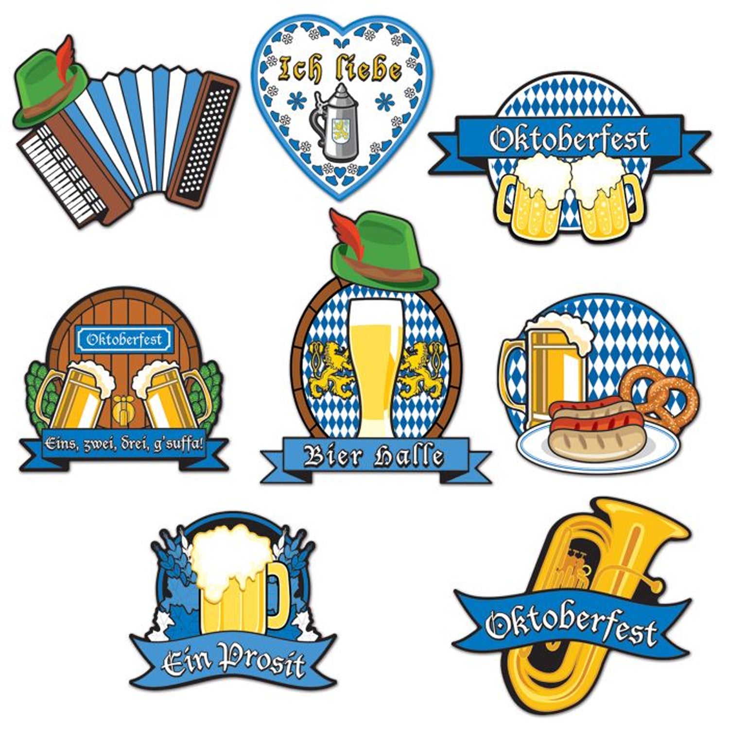 Oktoberfest Card Cutouts Decorations - Pack of 8