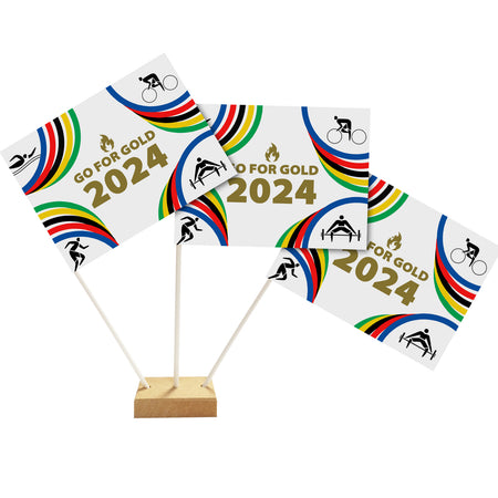 Go for Gold Summer World Games Paper Table Flags 15cm on 30cm Pole