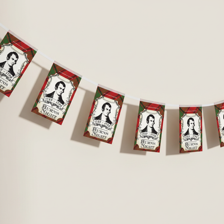 One length of Burns Night portrait bunting against a cream wall