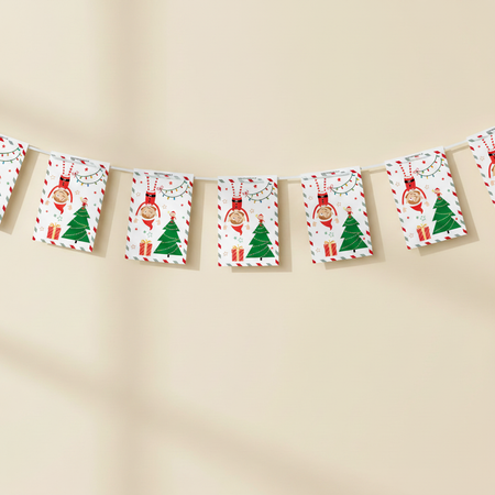 Paper bunting with translucent white thread visible across the top