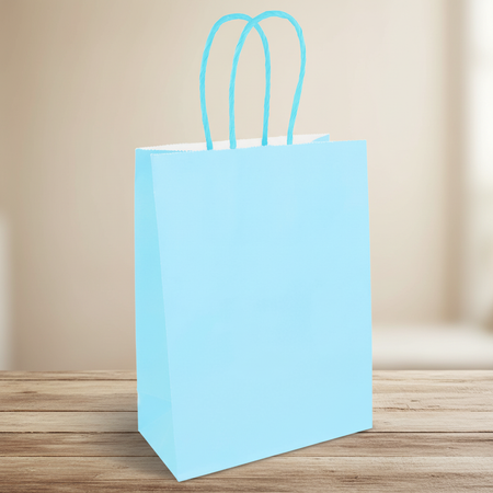 Pastel Blue Party Bag on Wood Table