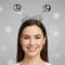 Person Wearing Disco Ball Boppers Headband Subtle Silver Background