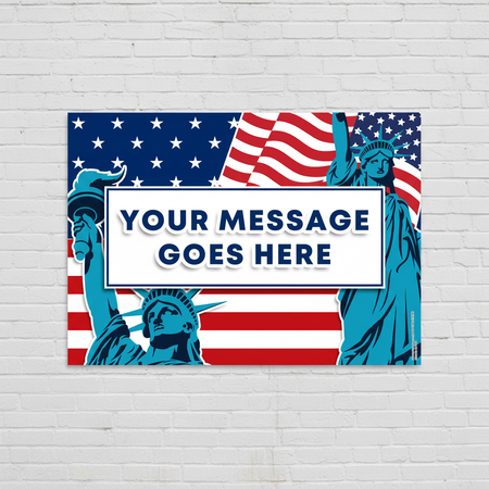 Personalised American Banner Close Up on White Brick Wall