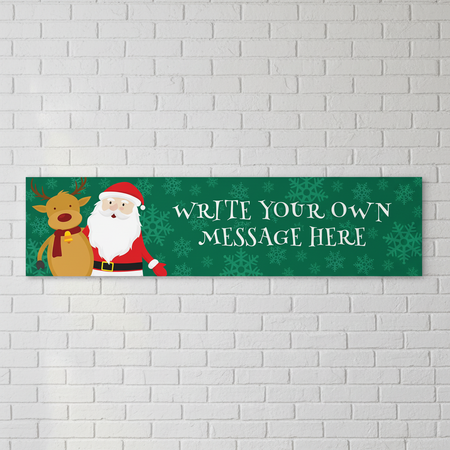 Personalised Santa Reindeer Christmas Banner on White Brick Wall