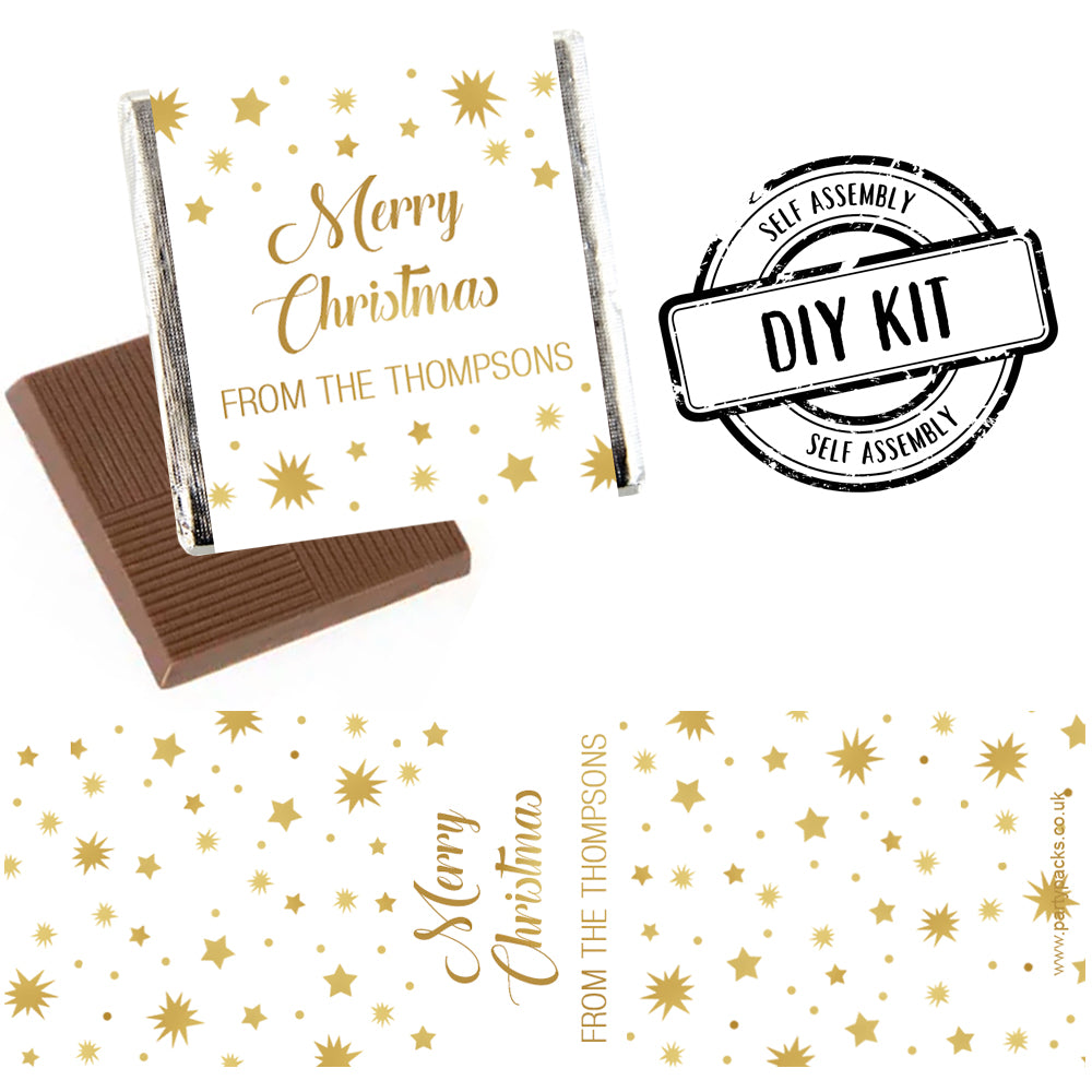 Gold Star Christmas Personalised Square Chocolates - Pack of 16