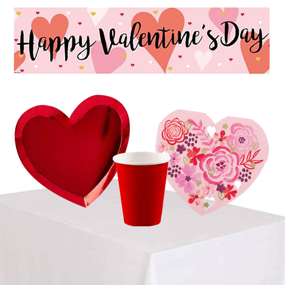 Retro Hearts Valentine's Tableware Pack for 8 with FREE Banner!