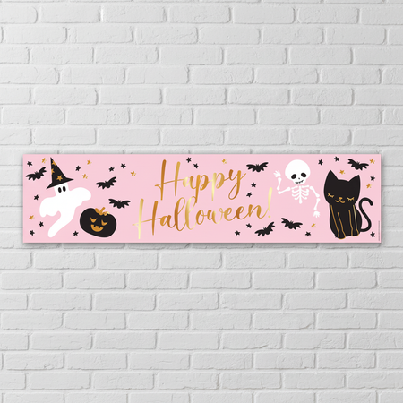 Pink Halloween Banner - White Brick Wall