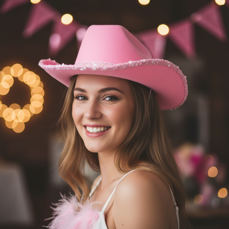 Pink Sequin Cowboy Hat Last Rodeo Hen Party