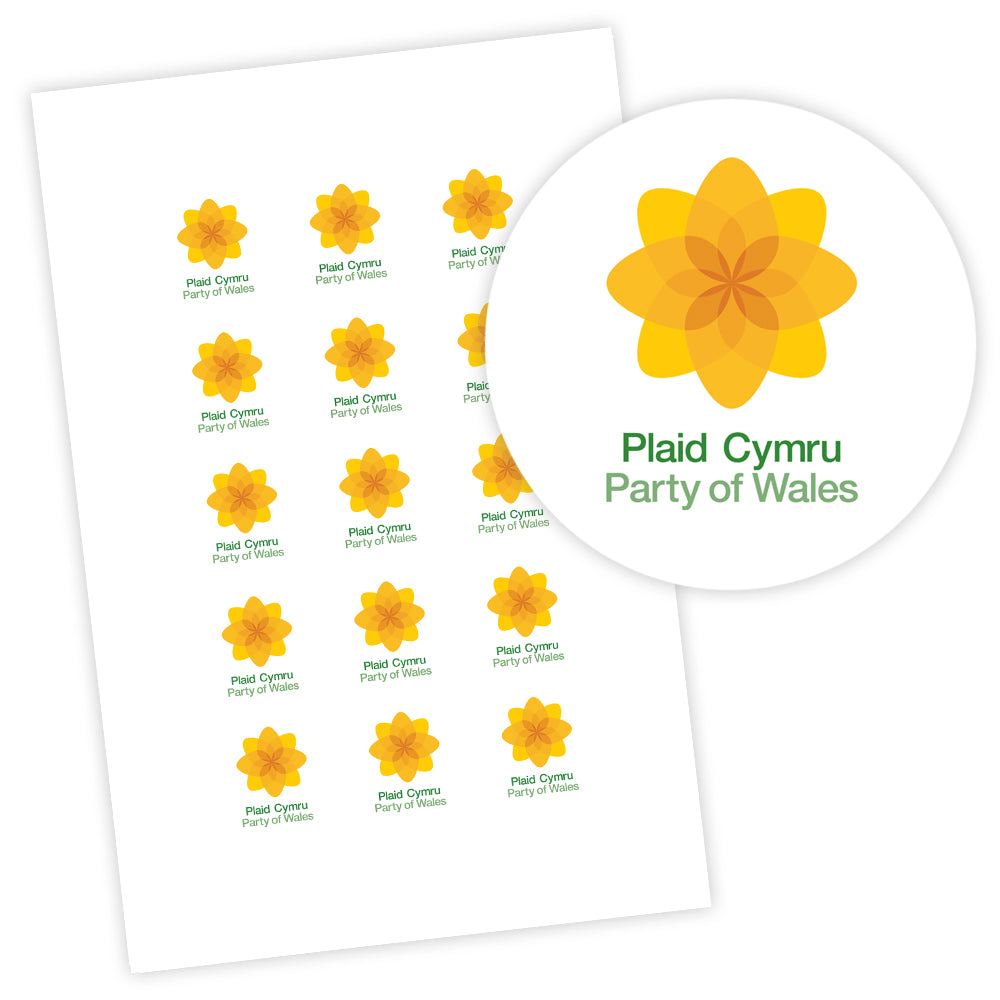Plaid Cymru Party Stickers - 58mm - Sheet of 15