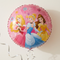 Princess balloon floating with silver curling ribbon against a neutral wall, in square format