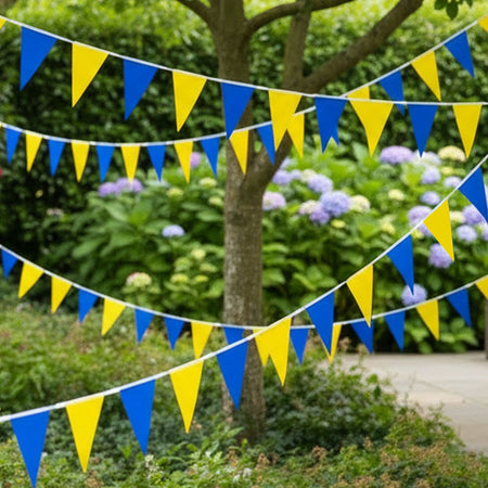Royal Blue and Yellow Fabric Bunting - 54 Flags - 20m