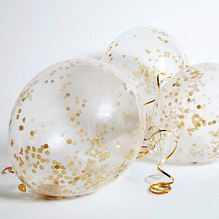 Clear Latex Gold Confetti Balloons - 12